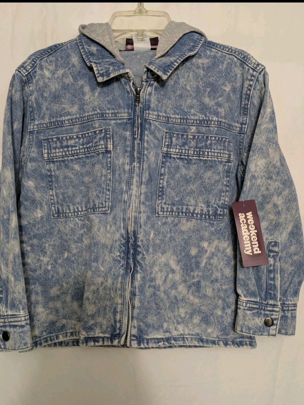 Kids' Acid-Wash Denim Hoodie Jacket - Light Blue